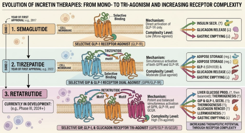 The Complete Guide to Research Peptides: (2026) evolution of investigational metabolic peptides from single to triple receptor agonists.