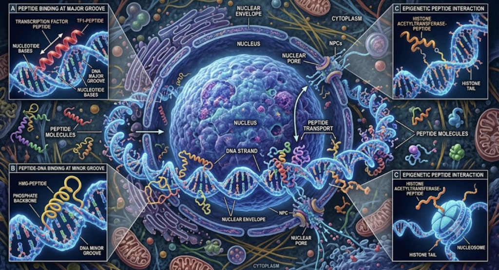 The Complete Guide to Research Peptides: (2026) illustration representing gene regulation and bioregulatory peptide research.